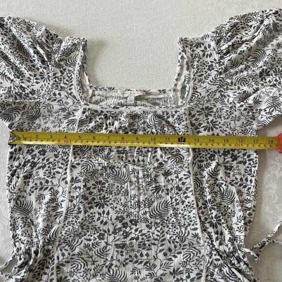 Lucky Brand Women Top Small Blouse Floral Square Neck Puff Sleeve Tie Sides - Picture 7 of 9